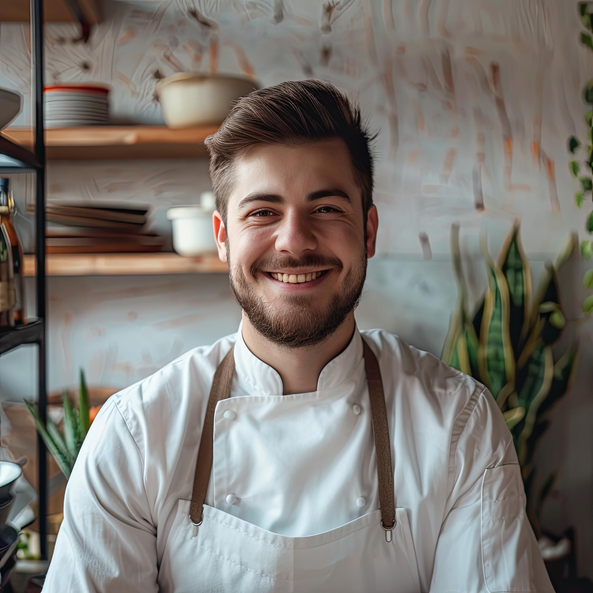 Ritratto chef fondatore con grembiule